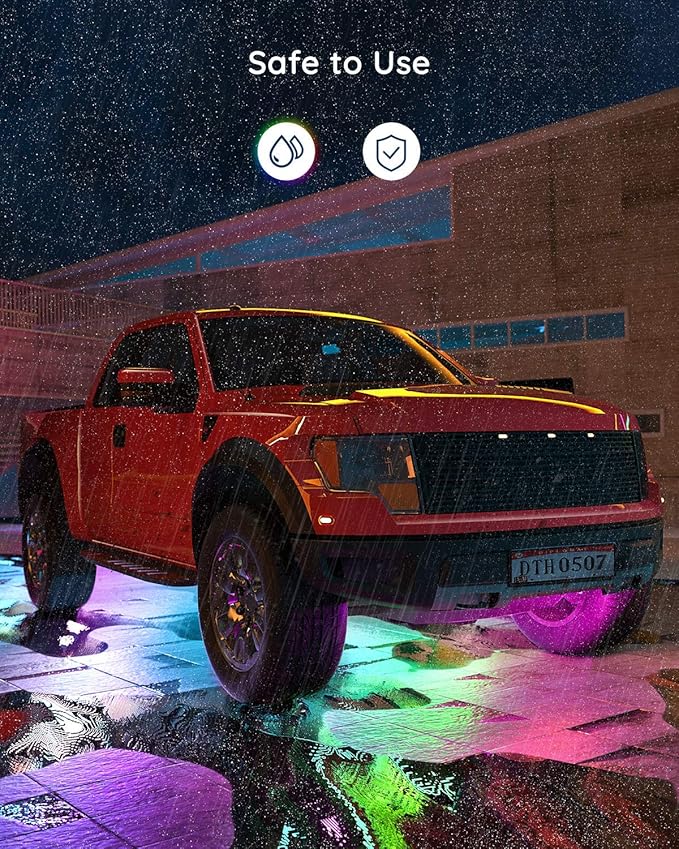 Govee Underglow Car Lights, 4pcs, RGBIC, Smart LED Lights, App Control | 16 Million Colors, 10 Scene Modes, Neon Accent Strip Lights, for SUVs, Trucks, DC 12-24V