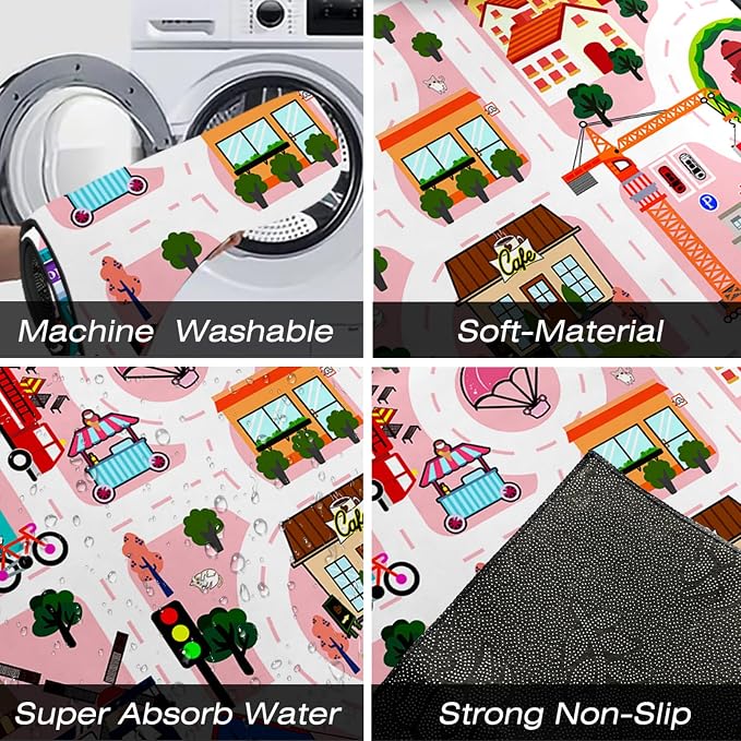 Road Map Carpet for Kids - Kids Rugs for Playroom Car Rugs for Toy Car Play Mats for Floor City Rug Play Mat, 2. 5x4 Feet