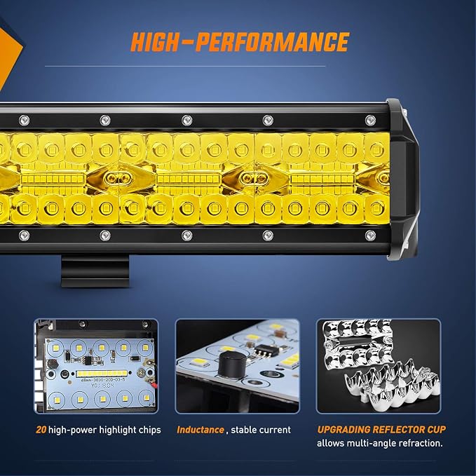 Nilight LED Light Bar 20Inch 420W Yellow Flood Spot Combo Triple Row Driving Lamp Roof Bumper Off Road LED Work Lights Pods for Van Camper Wagon Car Pickup Golf Cart ATV UTV SUV Truck Boat 4x4
