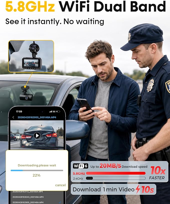 4K+1080P Dash Cam Front and Rear: 15-Min Install 5.8GHz WiFi 20MB/s Fast Download Dual Dash Cameras for Car with GPS - G-Sensor WDR/HDR Super Night Vision 24H Parking Mode by Befumly