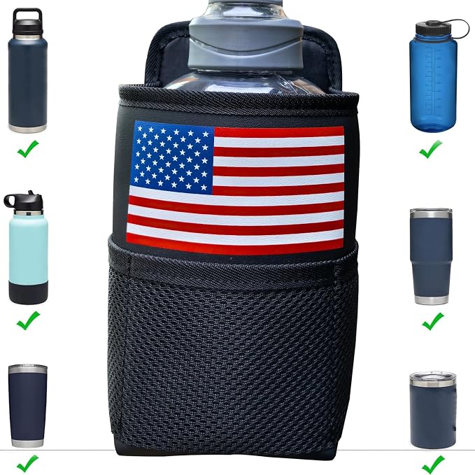 Large Car Cup Holder Expander Big Drinks Holder Bag (Black-US Flag) | Fits Large 24/36/40/46oz Water Bottles,- Universal Auto Vehicle for Cars, SUV & Truck RV's golf-carts