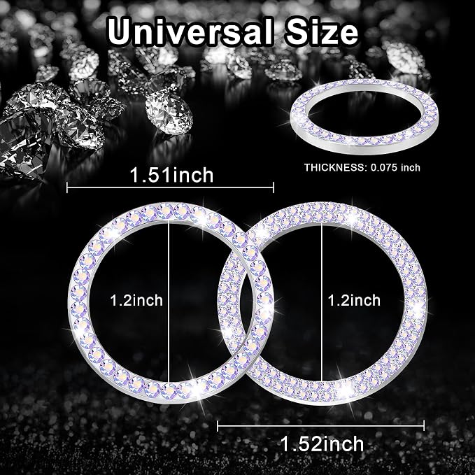 LivTee 2 PCS Crystal Combinatorial Rhinestone Car Engine Start Decoration Ring, Push to Start Button Cover Sticker, Bling Car Interior Accessories for Women, Automotive Decals, Colorful