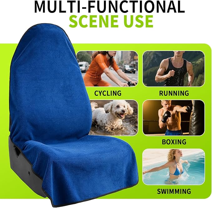 Leader Accessories Waterproof Towel Car Seat Cover, Front Bucket Seat, Blue | Universal Non-Slip, Fits Car Truck SUV, Machine Washable, For Dog & Kid, Pets, Yoga, Gym, Beach, Swimming, Outdoor Sports