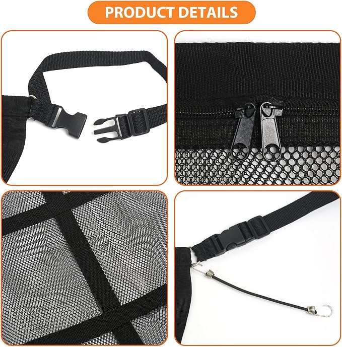 Dog Car Net Barrier,Universal Fit Sturdy Double-Layer Mesh 31.5"x23.6" Car Ceiling Cargo Net Pocket with Flexible Bungee Cords for Seat Movement Easy to Install