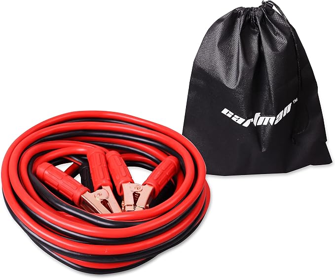 Cartman 1 Gauge 20 ft Heavy Duty Jumper Cables with Carry Bag | Rubber-Insulated Corrosion-Resistant Clamps, CCA Conductors, Cold-Resistant TPR Jacket