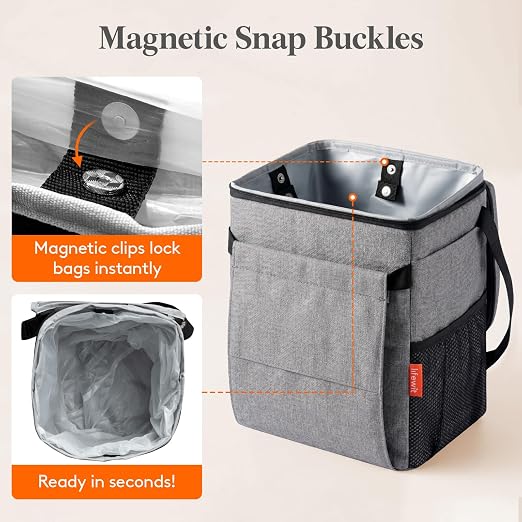 Lifewit Car Trash Can with Lid and Tissue Holder, Leak-Proof Waterproof Automotive Garbage Cans, Car Accessory Interior, Trash Bin for the Back/Front/Console of Car, 2 Gallons, Grey