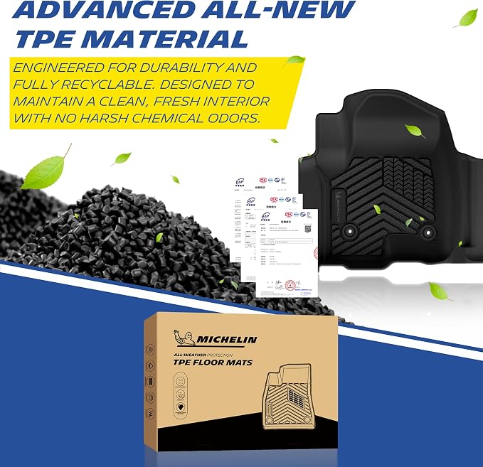 Michelin Vehicle Mats, All-Weather TPE Custom Fit Liner for 2019-2026 Silverado/Sierra 1500 & 2020-2026 2500/3500 Crew Cab Bench Seat Carpet Floor with Rear Under-Seat Storage, Premier