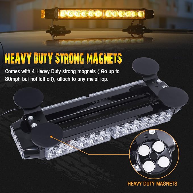 LINKITOM LED Strobe Flashing Light Bar -Aluminum Double Side Amber 30 LED Emergency Hazard Warning Flashing Beacon Strobe Lights with Magnetic Base for Roof Safety Construction Vehicles Tow Trucks