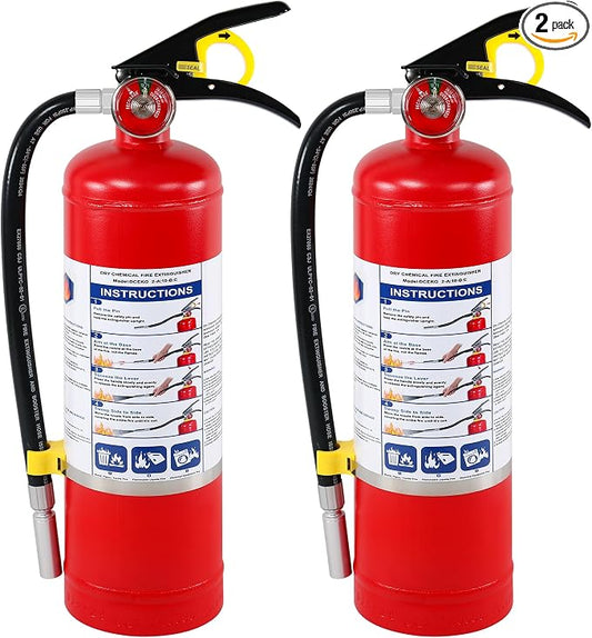 2-Pack ABC Dry Chemical Fire Extinguishers, 5 lb 2A:10B:C Rating for Home, Business, Boat, Truck, Quick Release Handle, Ideal for Electrical & Grease Fires, Car Dry Powder Fire Extinguisher