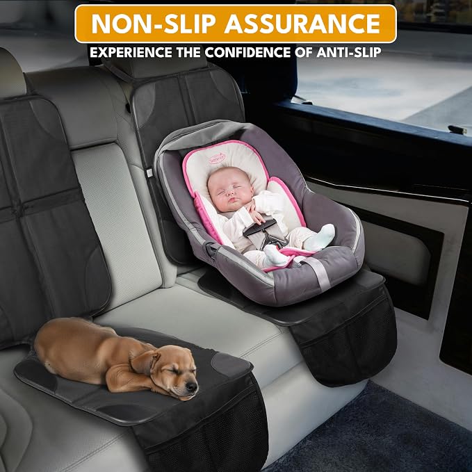 EcoNour Car Seat Protector 2 Pack, 600D Waterproof Fabric with Thick Padding, Non-Slip Backing, Seat Cover Mat for Baby Car Seat & Pets, Guards Against Spills, Stains & Scratches