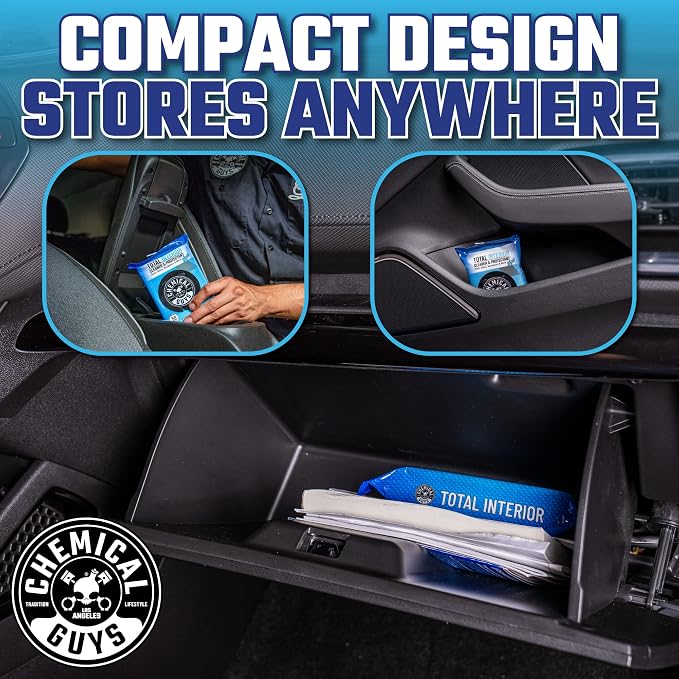 Chemical Guys, Total Interior Cleaner & Protectant Wipes, Multi-Use, 50 Ct | Multi-surface wipes clean dashboards, doors, seats and trim on the go, fifty per pack for quick interior touch-ups
