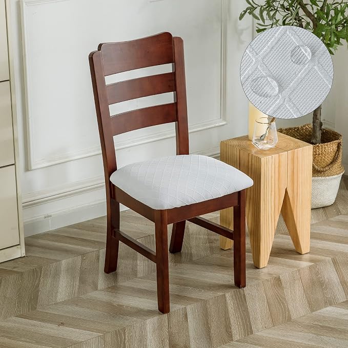 Genina Waterproof Seat Covers for Dining Room Chairs Covers Dining Chair Cover Kitchen Chair Covers (White, 4 Pcs)