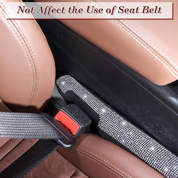 ToBeQueen Bling Car Seat Gap Filler Universal Fit for Car SUV Truck, Set of 2 Handmade Crystal Diamond Rhinestone Seat Gap Blocker Bling Car Accessories for Women(Silver)