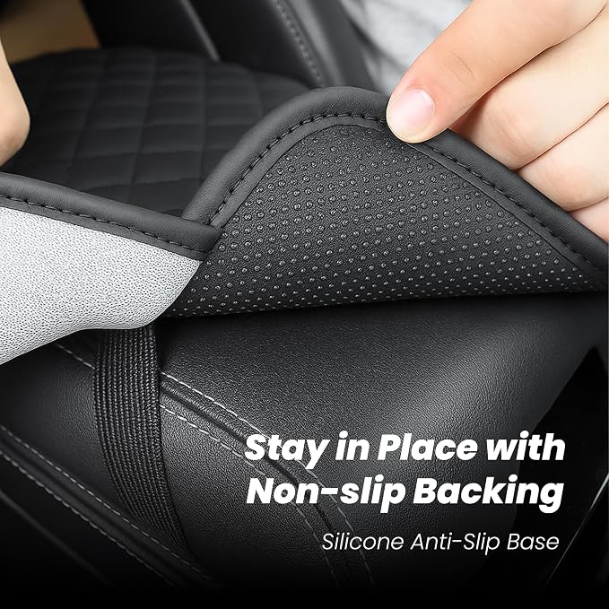 Extended Car Center Console Cover with 2 Storage, Microfiber Leather Car Armrest Cover Cushion For SUV Truck , Universal Car Accessories Memory Foam Comfort Stylish Leather Design (Black longer)