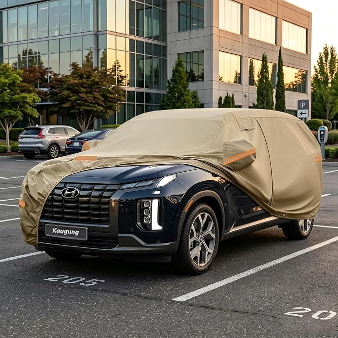 Kaugung Custom Fit Car Cover for Hyundai Palisade (2019-2025), Heavy Duty All Weather Waterproof Outdoor SUV Cover, Sun Rain Snow UV Protection with Driver Door Zipper, Mirror Pockets & Air Vents