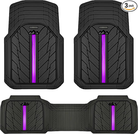 CAR PASS Rubber Floor Mats for Cars, Car Mats Full Sets DeepDish,Universal S~L Size Trim-to Fit Automotive Floor Mat for Truck Van SUV, Heavy Duty Waterproof All-Weather Floor Liners Black Purple