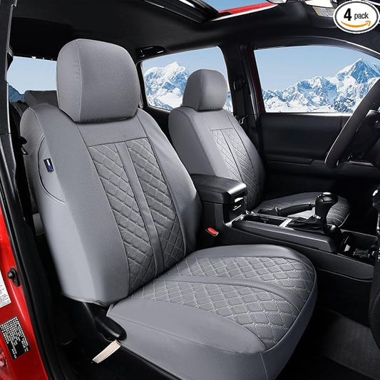 Truckiipa Front Seat Covers for Toyota Tacoma, Waterproof Leather Seat Protectors Truck Seat Covers Fit for 4th Gen 2024-2026 Toyota Tacoma Double Crew Cab, Front Pair, Gray
