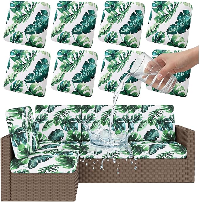 Smiry 8 Pcs Waterproof Patio Cushion Covers, Stretch Outdoor Furniture Covers