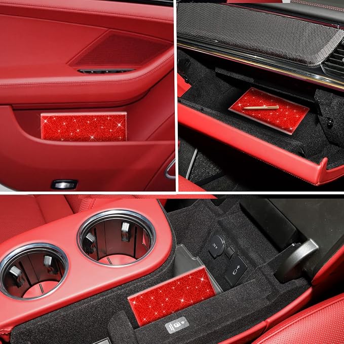 TOURSUIT Car Registration & Insurance Card Holder, Glitter Red | Vehicle License Document Organizer, Glove Box Compartment, Interior Car Accessories, For Women Men