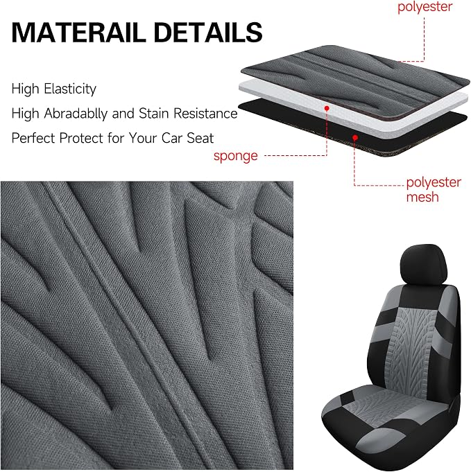 Pariitadin Car Seat Covers Full Set, Washable and Breathable Premium Cloth Automotive Vehicle Seat Cover for Car Interior, Universal Fit for Most Cars, Sedan, Truck, SUV(Black/Gray)
