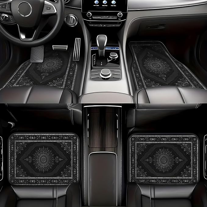 Universal Fit Car Floor Mats Set of 4Pcs, Black European Pattern All-Weather Front Rear Car Carpet Mats, Non-Slip Car Floor Mat Car Accessories for Automotive Trucks SUV Sedans Vans