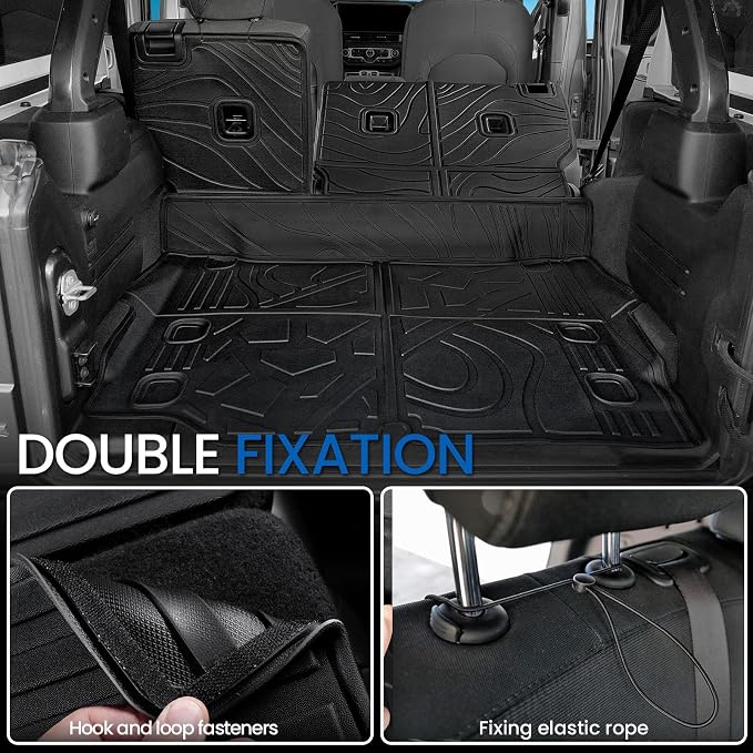 Floor Mats Set for Jeep Wrangler JL 4XE 2021-2025 4-Door (Not fit JK/GAS/2-Door), All Weather TPE Backrest Mat Trunk Mat Cargo Liner Door Sill Guards Accessories