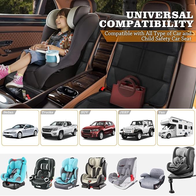 Bacgnyer Car Seat Protector, 1 Pack of Seat Protectors, Thickest Padded 600D Fabric Padding, Waterproof, Durable, Anti Slip Backing, Child Seat Protection, Suitable for Babies, Toddlers, Children
