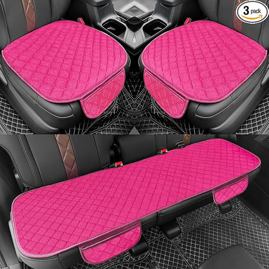 surpassme Car Seat Covers Universal Seat Covers for Car Accessories with Storage Pockets, Car Front Seat Covers and Rear Bench Coverfor Automotive, SUV, Truck, and Van(Pink)