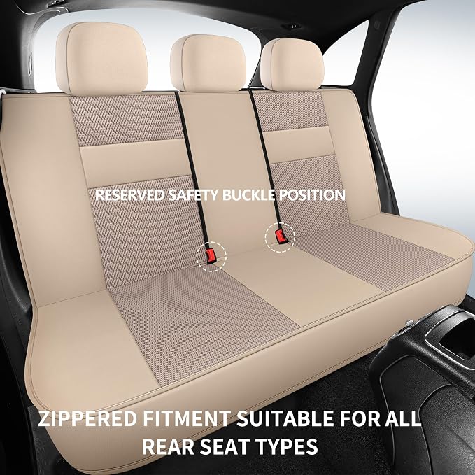 HChengkikz Car Seat Covers, Leather, 3D Foam Back Support (Beige) | Air Mesh, Airbag Compatible, Universal Fit for Most Cars, Vans, Trucks, SUVs