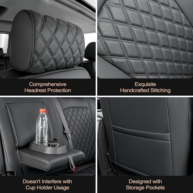 Full Coverage Full Set Seat Covers for Chevy Silverado GMC Sierra 2014-2018 1500 Crew Cab 2015-2018 2500HD 3500HD,for Chevrolet Truck Car Interior Accessories Black