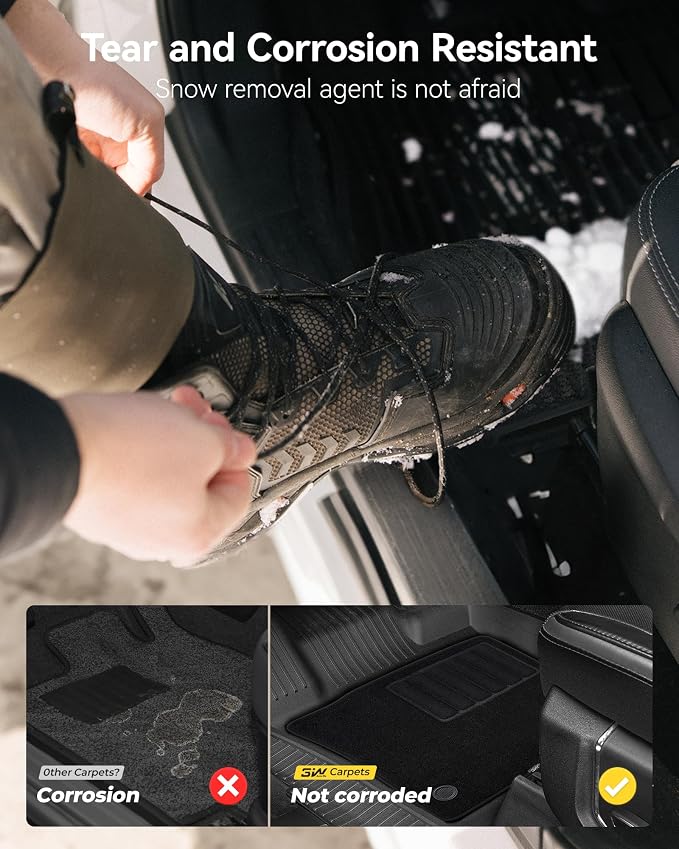 3W Floor Mats & Front Carpet Fit for 2015-2025 2026 Ford F150/F-150 Lighting SuperCrew Cab (w/o Fold Flat Storage), TPE All Weather Accessories Custom Fit Full Set Pick-up Truck Car Liners