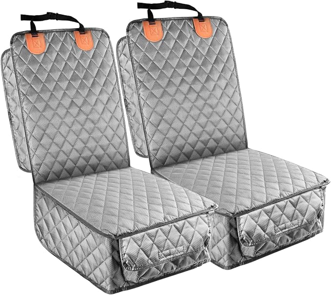 PETICON 2 Pack Pet Car Seat Cover for Front Seat, Captain Chair Seat Cover | Waterproof Pet Seat Protector, Full Protection with Side Flaps, Non-Slip, Large Front Storage Pocket, Fits Cars/Trucks/SUVs