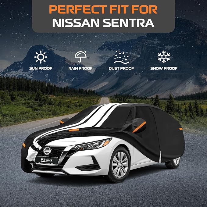 Kayme Nissan Sentra Car Cover Waterproof All Weather for Automobiles, Custom Fit for Nissan Sentra (1999-2026), Gift with Tape/Towel, Outdoor Full Exterior Cover Rain Snow Sun UV Protection.