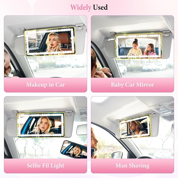 SINGARO 2PCS Car Sun Visor Vanity Mirror - Rechargeable Makeup Mirror with 60 LEDs, 3 Light Modes & Dimmable Touch Control for Cars, Trucks, SUVs, Car Interior Accessories for Women (Yellow)