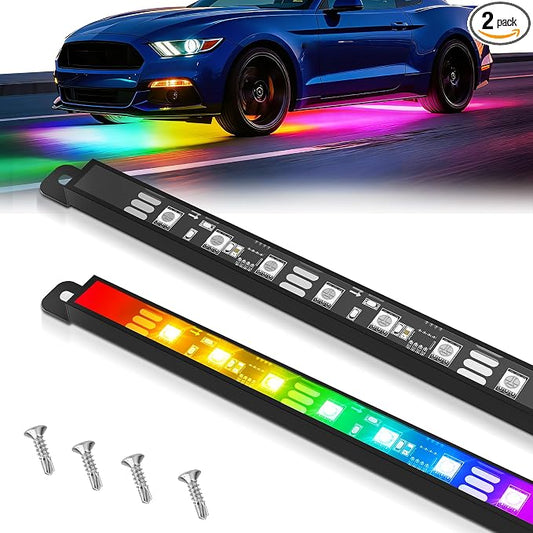 MICTUNING N8 RGB+IC Aluminum LED Car Underglow Light Kit, Two LED Strip 18 Inch, Can be Expanded