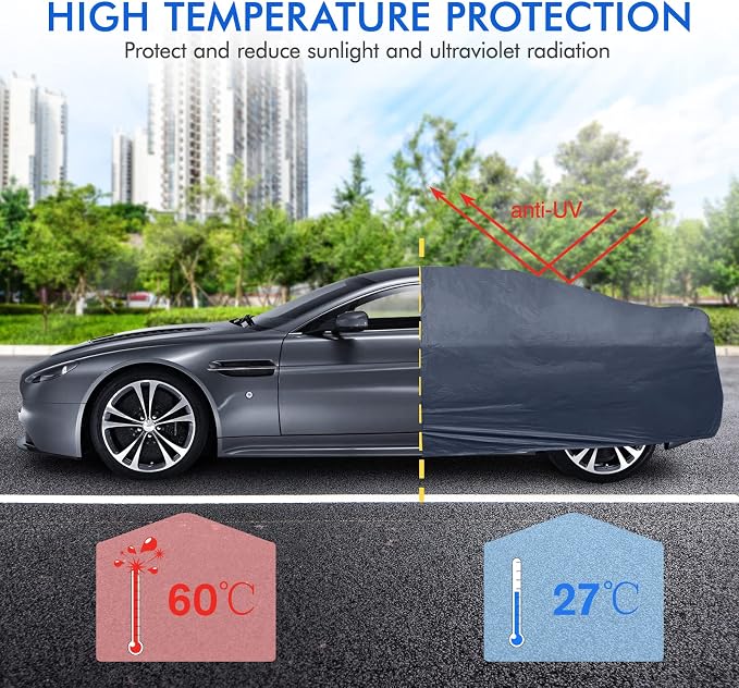 Car Cover Waterproof All Weather for Automobiles, 6 Layers Outdoor Full Exterior Cover Rain Sun UV Snowproof Protection with Zipper Cotton, Mirror Pocket for Sedan (173-183 inch)