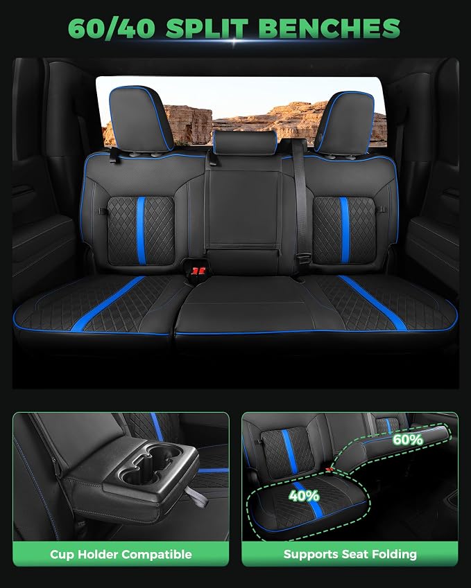Custom Fit Seat Covers for 2019-2026 Sierra/Silverado 1500 CrewCab | Fits 2500/3500HD 2020-2026, with Rear Armrest/Seatback Storage, Faux leather, Waterproof, Scratch-resistant, Easy-clean