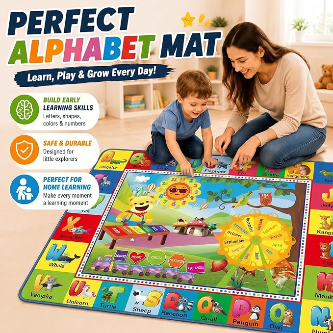 ABC Kids Play Rug, Non-Slip Classroom Carpet,78.7" x 59" | Colorful ABC pattern, soft low-pile surface, non-slip backing, ideal for playrooms and classrooms