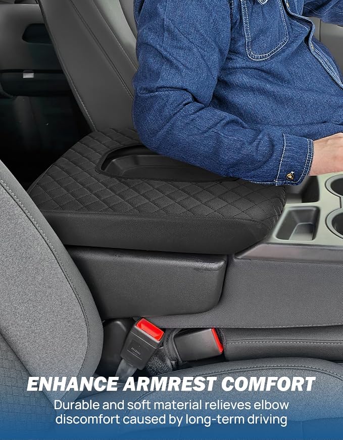 JOYTUTUS Center Console Cover Compatible with 2019-2025 2026 Silverado Sierra Jump Seat, Leather Arm Rest Armrest Cover for Car, Durable Middle Console Cover Replacement for Trucks