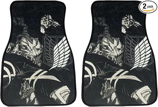 Anime Car Carpet Mat Set of 2 Front, AOT LEVI Design Automotive Accessories Interior All Weather Floor Mats Decor with Non Slip Black Anti Skid Backing