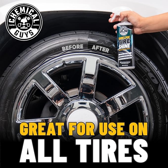 Chemical Guys, ShineLogic Deep Wet Black Tire Shine Dressing, 20 oz, 3 Pack | High-gloss dressing revives faded rubber to a deep wet black shine, helps guard against fading and cracking