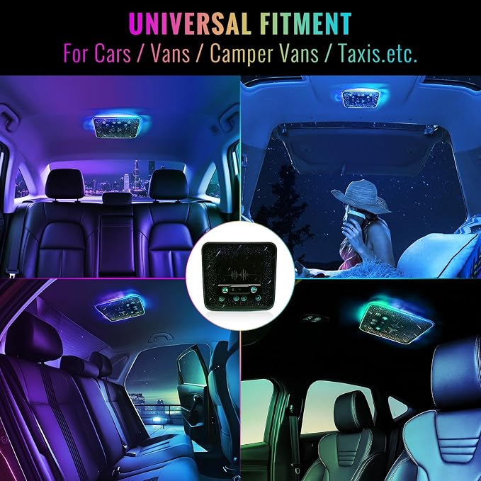 Universal Car Roof Dome Lights Replacement,Adjustable LED Ceiling Lamps Assembly w/Touch Screen,Car RV Interior Lighting w/Door Trigger Switch,Over-Head Roof Ambient Light,RGB (Meteor Style)