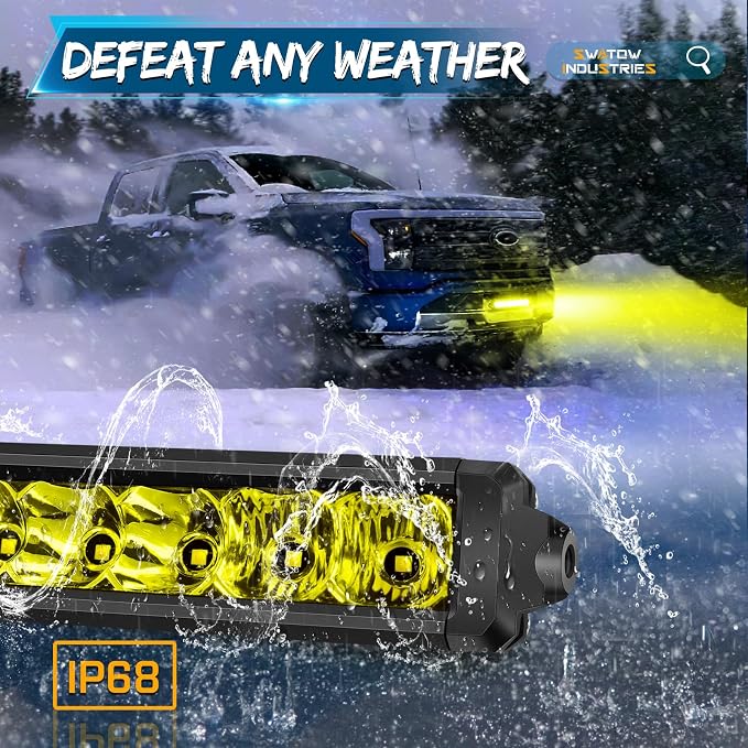8 Inch Light Bar Single Row 8” Yellow Fog Lights Slim LED Bar Spot Flood Offroad Driving Light for ATV UTV Dirt Bike Motorcycle Truck Pickup
