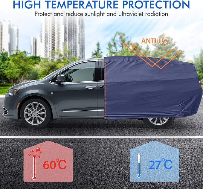 Car Cover Waterproof All Weather, 6 Layers Outdoor Full Exterior Cover Rain Sun UV Snowproof Protection with Zipper Cotton, Mirror Pocket for Chrysler Voyager