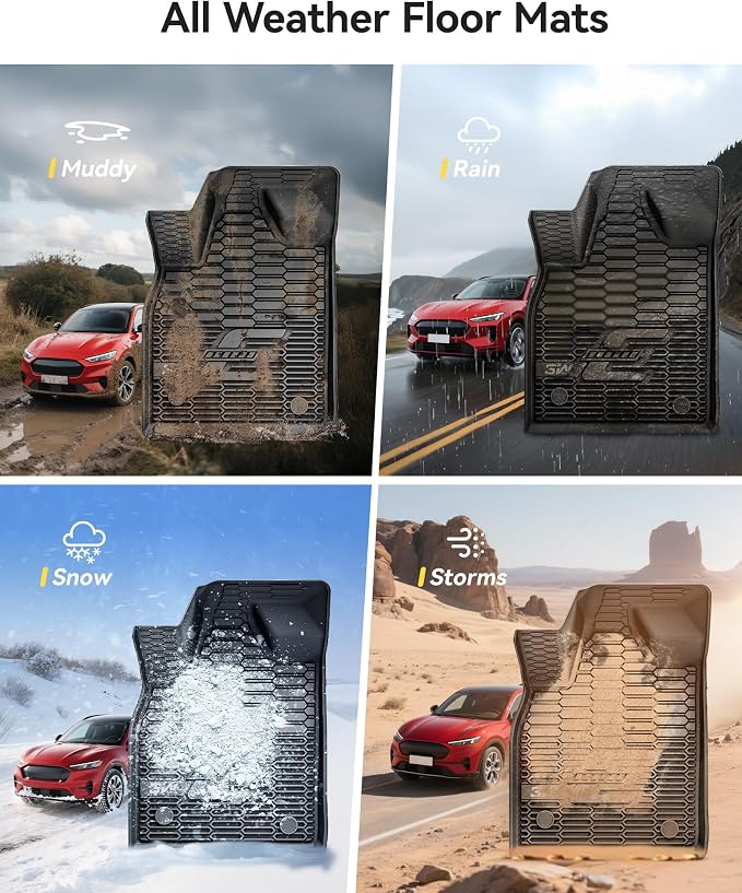 3W Ford Mustang Mach E Floor Mats Fit for 2021-2025 2026 TPE All Weather Car Accessories Custom Fit Floor Liner 1st and 2nd Row Full Set Car Mats, Black