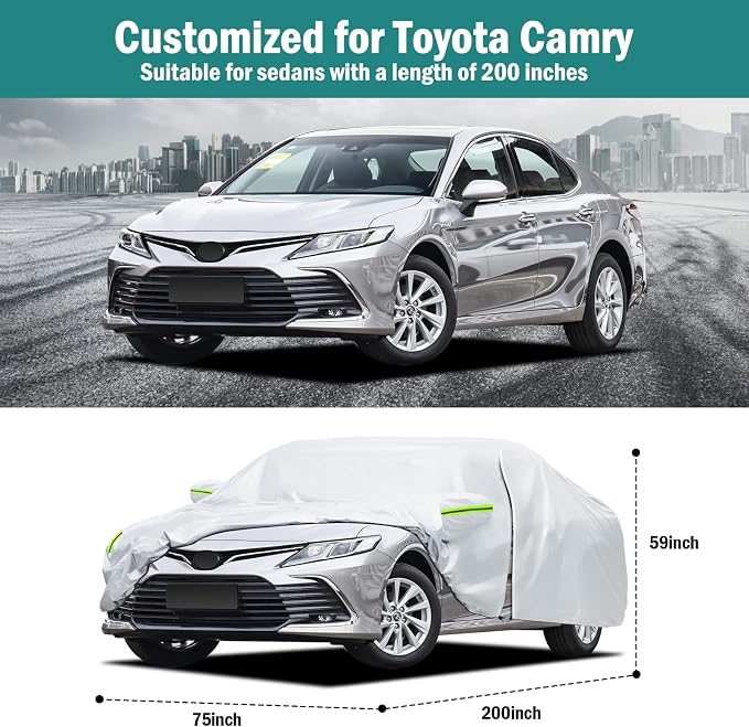 Car Cover Custom Fit for Toyota Camry 1996-2026, for Honda Accord 2001-2026, Waterproof All Weather for Automobiles Full Exterior Cover Rain Sun UV Protection with Door Zipper