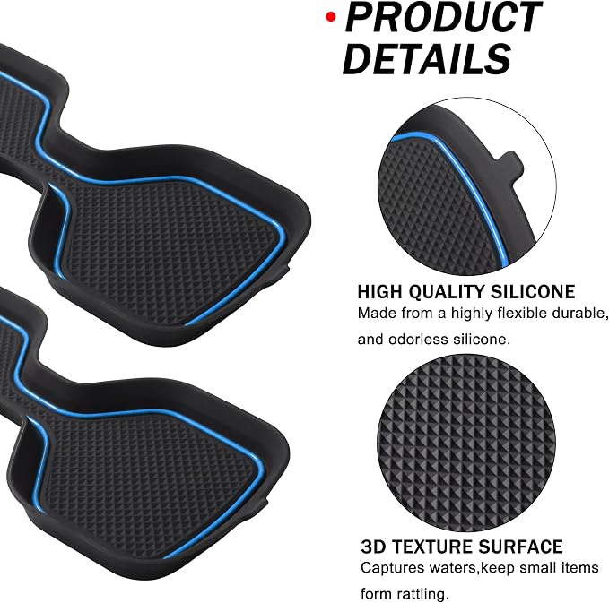 Cup Holder Coaster for Kia Telluride Accessories 2020 2021 2022 2023 2024 2025 Non-Slip Silicone Cup Holder Insert Mat Center Console Protector Liner Pad Interior Decoration 6Pcs (Blue Trim)