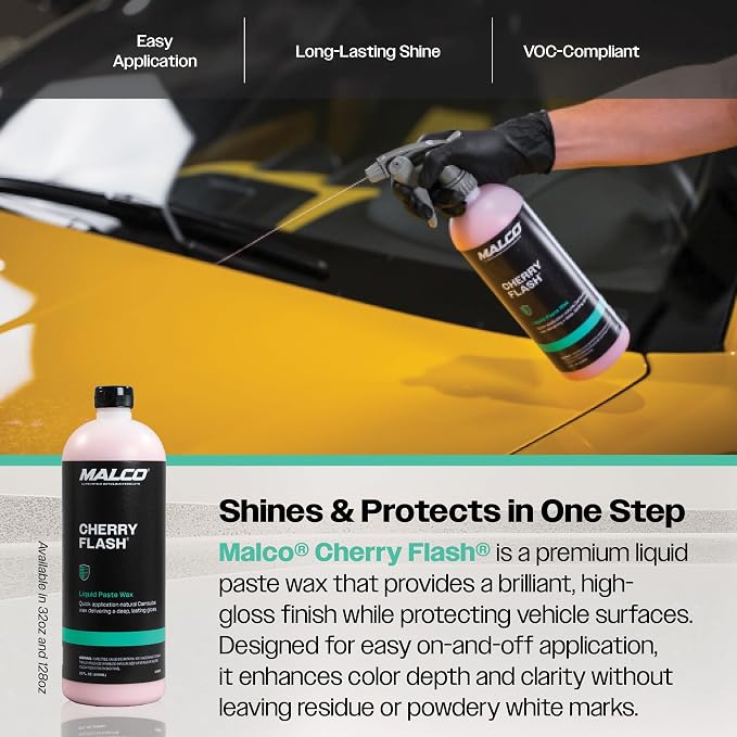 Malco Cherry Flash Automotive Liquid Paste Wax – Protect & Shine Your Vehicle/Easiest Way to Hand Wax Your Car/Lasting Gloss & Protection For Cars, Trucks, Boats and Motorcycles / 1 Gal. (124801)
