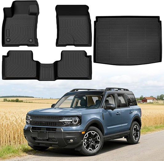 Floor Mats for Ford Bronco Sport 2021-2026 (Only for Sport & Fuel Version) | Custom Fit Heavy Duty TPE All Weather Protection Waterproof Non-Slip Black (Two-Row Floor Mats & Cargo Liner)