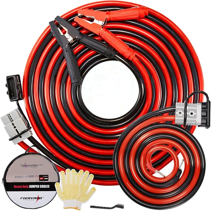 FIERYRED 1 Gauge 25 FT Quick Connect Jumper Cables, 1000A Heavy Duty Booster Cables with Travel Bag, Heavy Duty Battery Jumper Cable for Truck, Diesel Trucks, SUV and Car